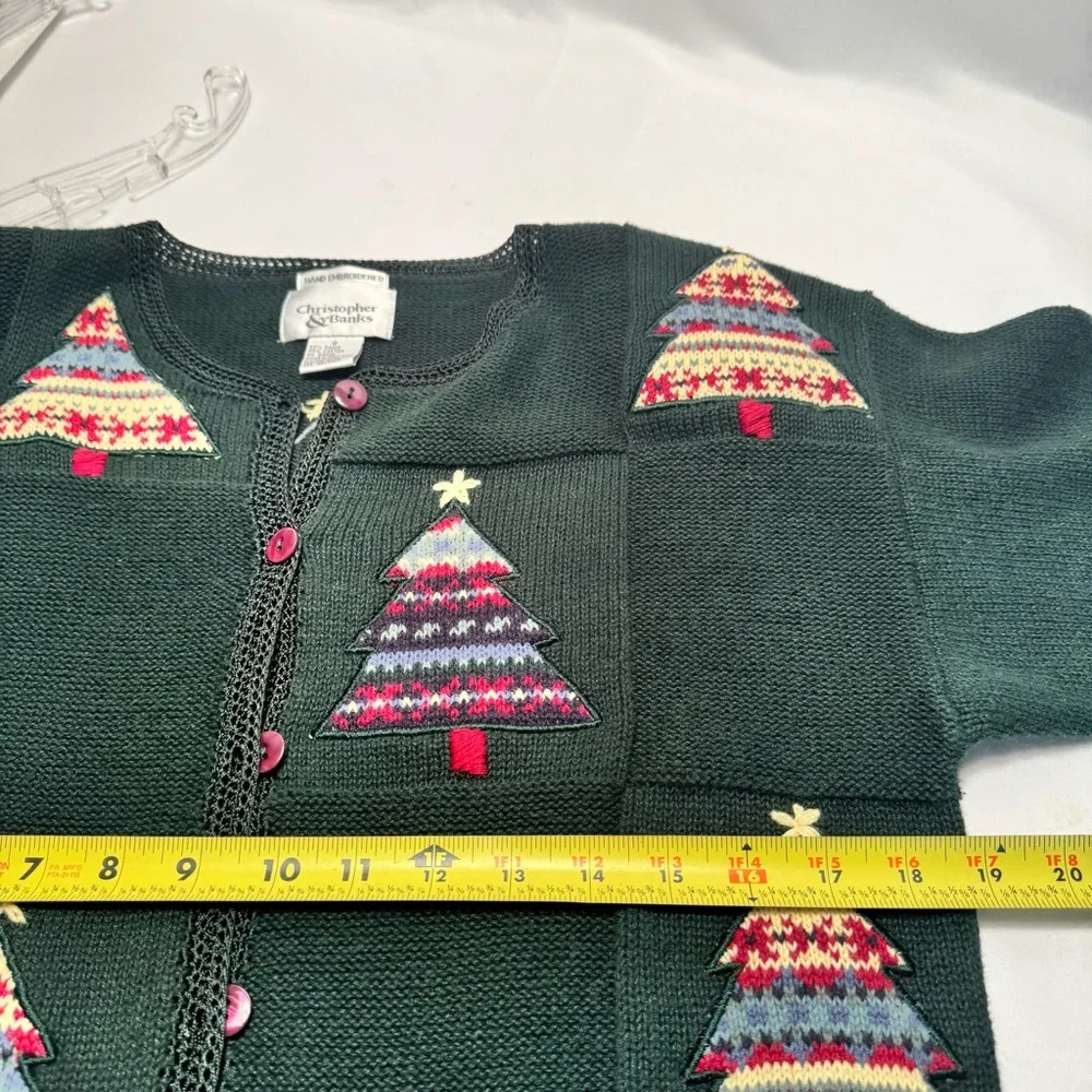 Christopher Banks Cardigan Sweater Green Christmas Embroidered HolidaySz Small‎